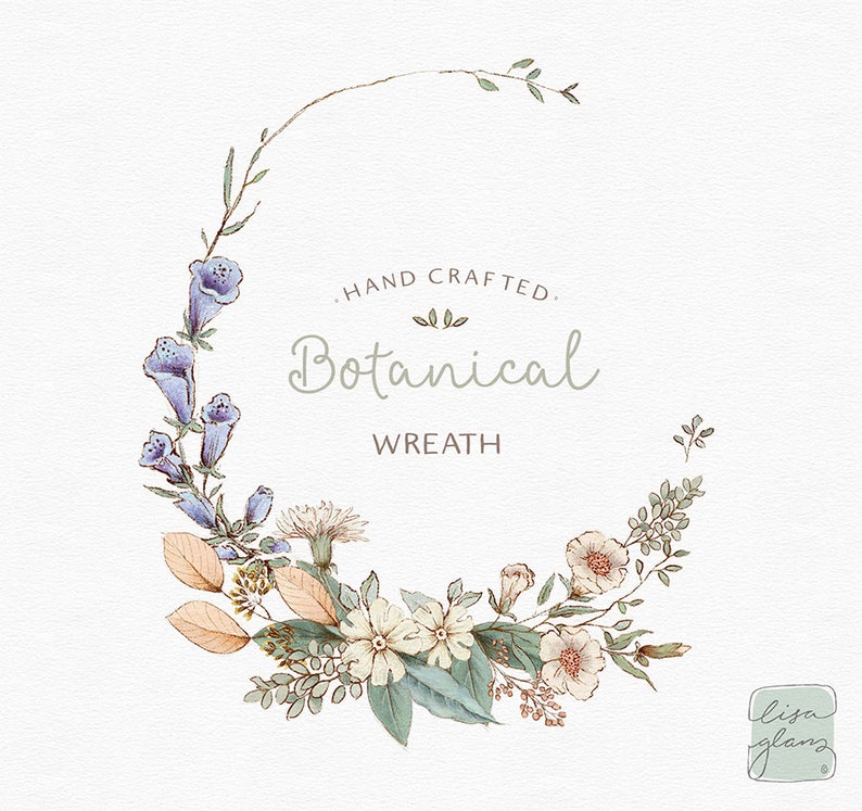 Hand Drawn Botanical Clipart Wreath: oval shape floral and green leafy hand-drawn wreath clipart perfect for modern wedding stationery image 1