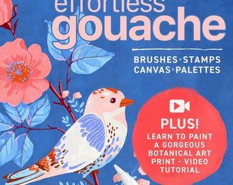 Realistic Procreate Gouache Brushes, Easy to Use for Beginners with Flower and Bird Tutorial Included