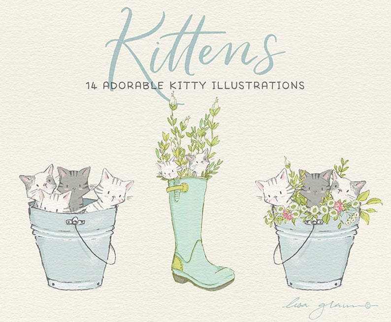Spring kitten clipart set: kittens & butterflies clip art, cat clipart, instant download kitten clipart with PNG files for commercial use image 7