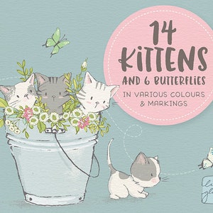 Spring kitten clipart set: kittens & butterflies clip art, cat clipart, instant download kitten clipart with PNG files for commercial use image 2