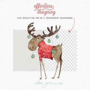 Watercolor Christmas winter woodland moose: hand painted animal clipart perfect for nursery art, holiday greetings and more image 2