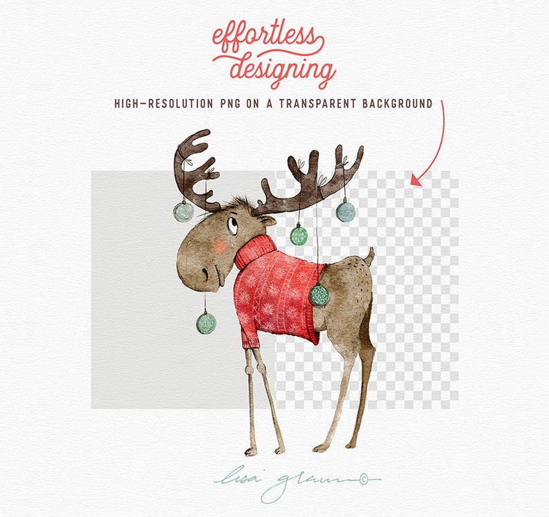 Watercolor Christmas winter woodland moose: hand painted animal clipart perfect for nursery art, holiday greetings and more image 2