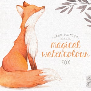 Watercolor fox: hand painted fox clipart / woodland nursery art / animal clip art / childrens birthday / baby birth announcement / CM0084 image 1