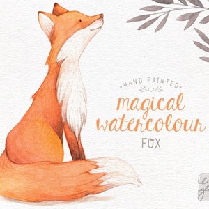 Renard aquarelle : clipart de renard peint à la main / art de pépinière boisée / clipart animal / anniversaire pour enfants / annonce de naissance de bébé / CM0084