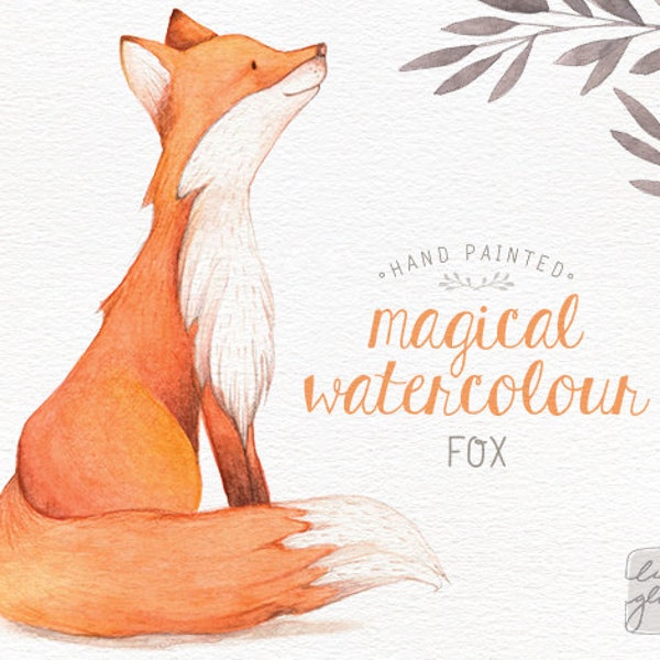 Watercolor fox: hand painted fox clipart / woodland nursery art / animal clip art / childrens birthday / baby birth announcement / CM0084