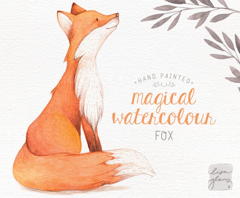 Watercolor fox: hand painted fox clipart / woodland nursery art / animal clip art / childrens birthday / baby birth announcement / CM0084 image 1