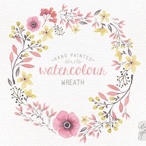 Aquarel krans clipart, PNG roze en grijze bloemen krans illustraties, bruiloft krans, uitnodiging krans ontwerp - CM0076j