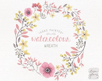 Pink Floral Watercolor Wreath Clipart: Wedding Invitation Design (PNG)