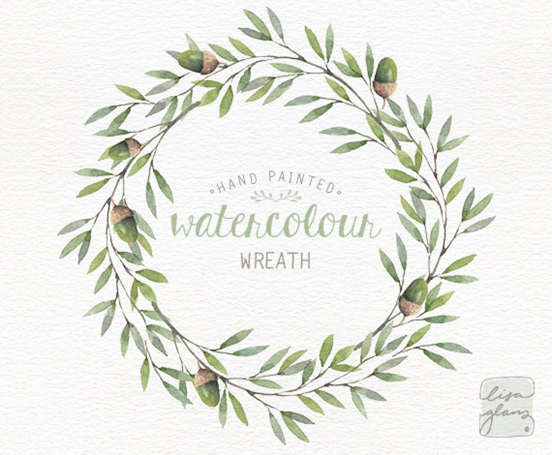 Watercolor wreath: painted floral wreath clipart / Wedding invitation clip art / acorn wreath / commercial use /winter forest wreath CM0085d image 1