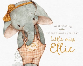 Akwarelowy słoń – grafika wektorowa: Sztuka dla dziewczynek w przedszkolu (PNG)