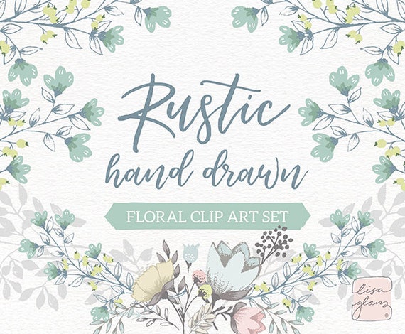 Rustic Floral Clipart Set Hand Drawn Wedding Floral Clipart Etsy