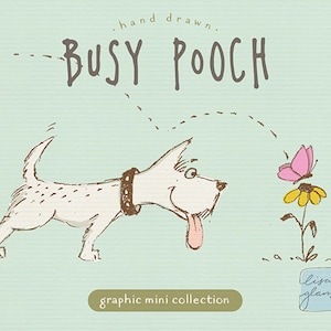 Beschäftigtes Hündchen Clipart Set: niedlicher Hund ClipArt, Tier Clipart, sofortiger Download Welpe Clipart mit PNG-Dateien für kommerzielle Nutzung