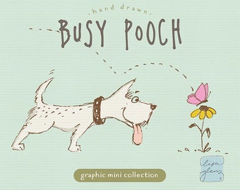 Busy pooch clipart set: cute dog clip art, animal clipart, instant download puppy clipart with PNG files for commercial use