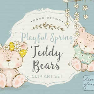 Spring teddy bear clipart set: bear clip art, sweet clipart, instant download cute teddy clipart with PNG files for commercial use