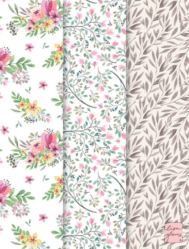 Papel floral de acuarela para álbum de recortes: diseños de hojas (descarga digital) imagen 3