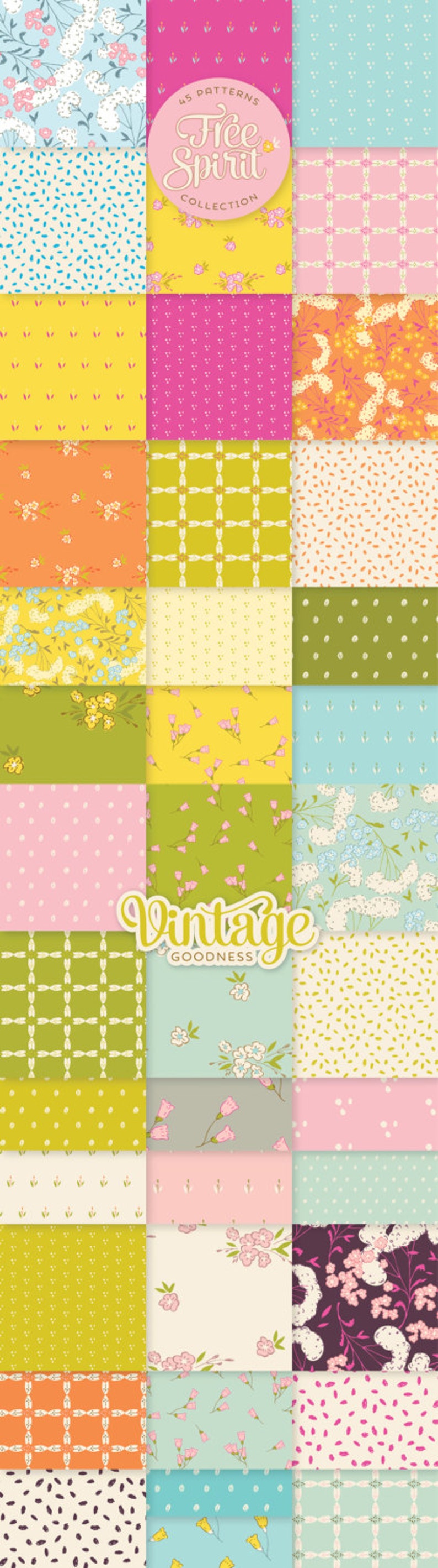 Puede incluir: Un conjunto de 45 patrones digitales sin costuras que presentan una variedad de dise&ntilde;os florales y geom&eacute;tricos en un estilo vintage. Los patrones est&aacute;n en una variedad de colores, incluyendo rosa, amarillo, verde, azul y blanco. Los patrones son perfectos para usar en scrapbooking, creaci&oacute;n de tarjetas, dise&ntilde;o de telas y m&aacute;s.