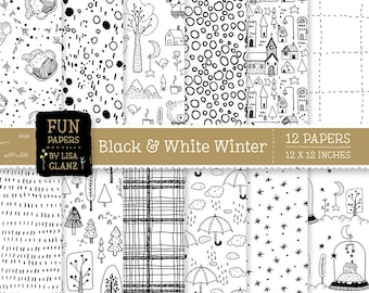 Zimowy papier do rysowania: czarno-białe kolorowanki (do pobrania w wersji cyfrowej)