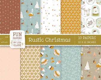 Rustic Christmas Digital Paper: Festive Scrapbook Backgrounds (12x12 inches)