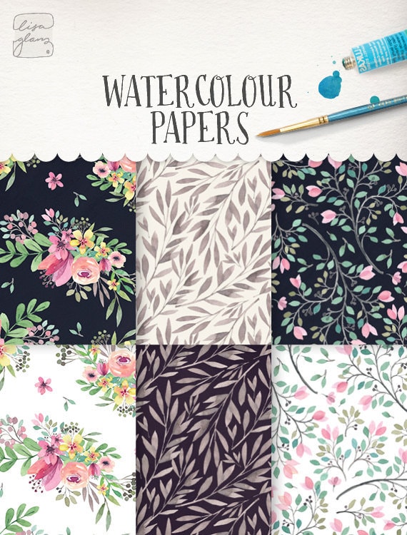 Watercolor Floral Scrapbook Paper: Leaf Designs (Digital Download)