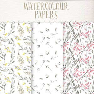 Carta scrapbook digitale con delicati disegni floreali acquerello / rosa, grigio e giallo / 12 x 12"/ 300dpi / commerciale utilizzare / CP0065