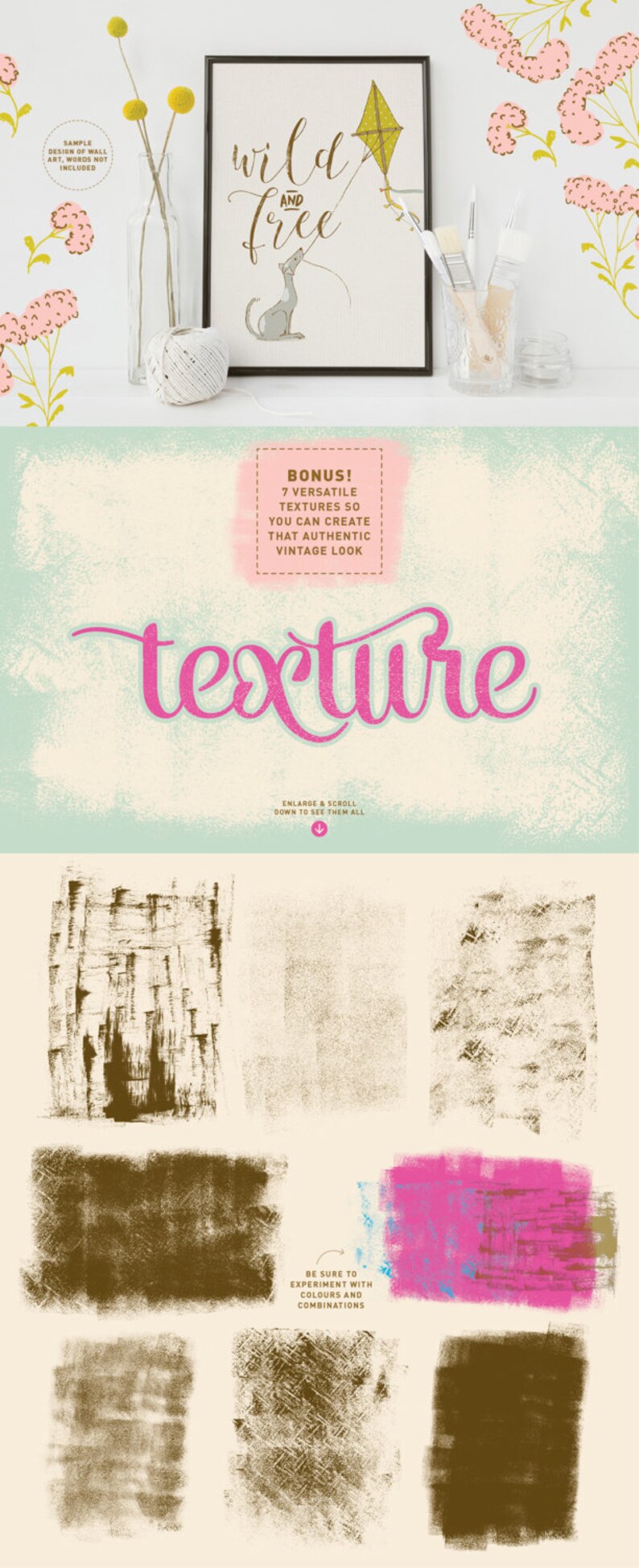 Puede incluir: Siete texturas digitales grunge en marr&oacute;n, negro y rosa. Las texturas son perfectas para agregar un aspecto vintage a tus dise&ntilde;os.