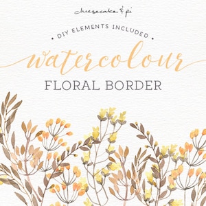 Borda floral aquarela: clipart floral PNG / clipart de convite de casamento / uso comercial / dourado, amarelo, marrom, outono, outono / CM0072c