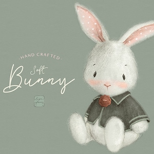 Aquarelle lapin doux: clipart peint à la main / art pépinière boisée / baby animal clip art / anniversaire des enfants / annonce de naissance de bébé /