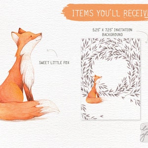 Watercolor fox: hand painted fox clipart / woodland nursery art / animal clip art / childrens birthday / baby birth announcement / CM0084 image 4