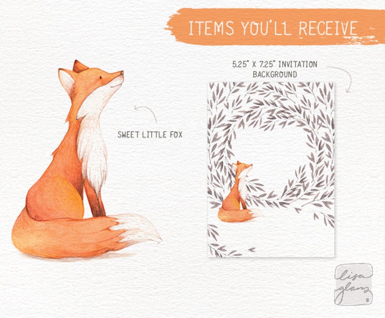 Watercolor fox: hand painted fox clipart / woodland nursery art / animal clip art / childrens birthday / baby birth announcement / CM0084 image 4