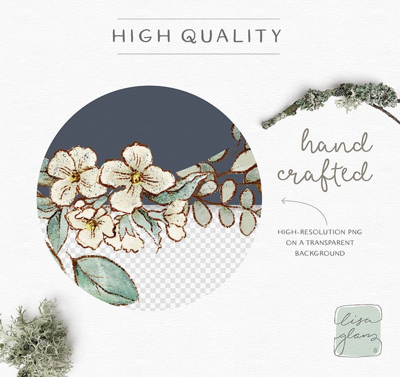 Round botanical leafy floral frame: hand drawn leaf wreath clipart / Wedding invitation clip art green leaves / commercial use / rustic image 2