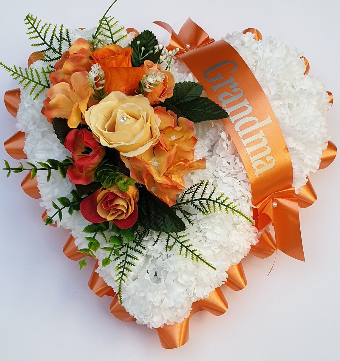 Stems Solid Heart Shape Silk Artificial Funeral Flowers Wreath/memorial ...