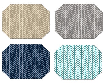 Set of 4 Navy Chevron Cloth Placemats by Spoonflower - Freeform Arrows Large In Indigo by domesticate Herringbone Placemats