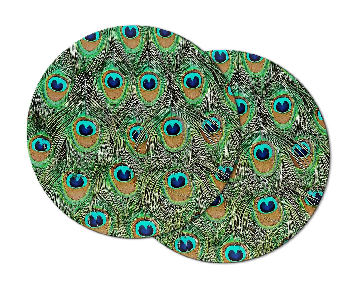 Green Peacock Feather Round Placemats for Round Table Tactile Etsy