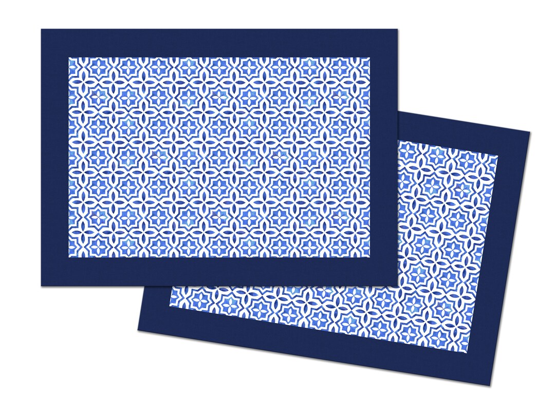 Blue Moroccan Placemats Medallion for Round Tables Tactile Etsy