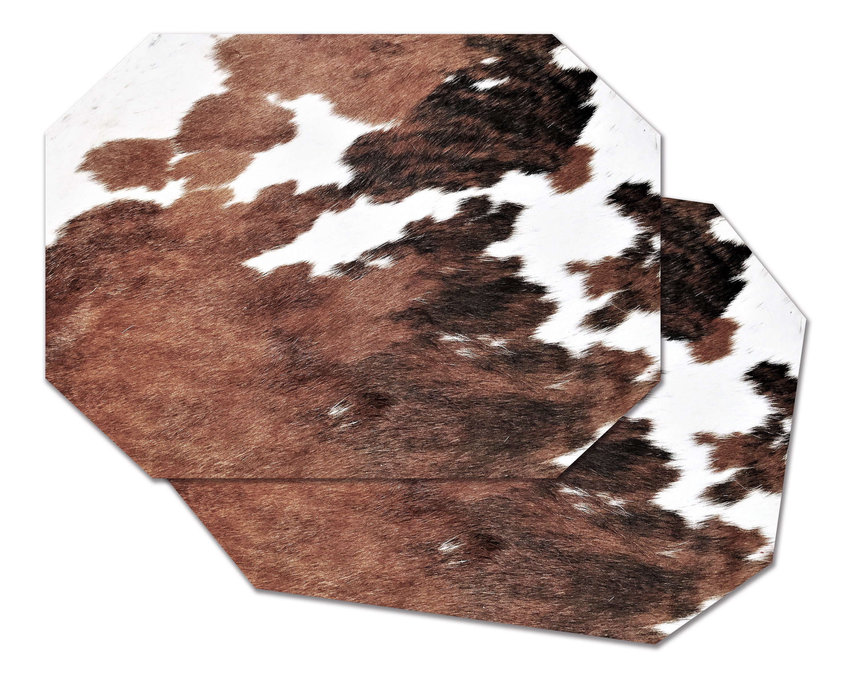 Faux Cowhide Placemat For Round Tables Tactile Basket Texture Turned Hem Edge , Waterproof Sturdy, Flexible.