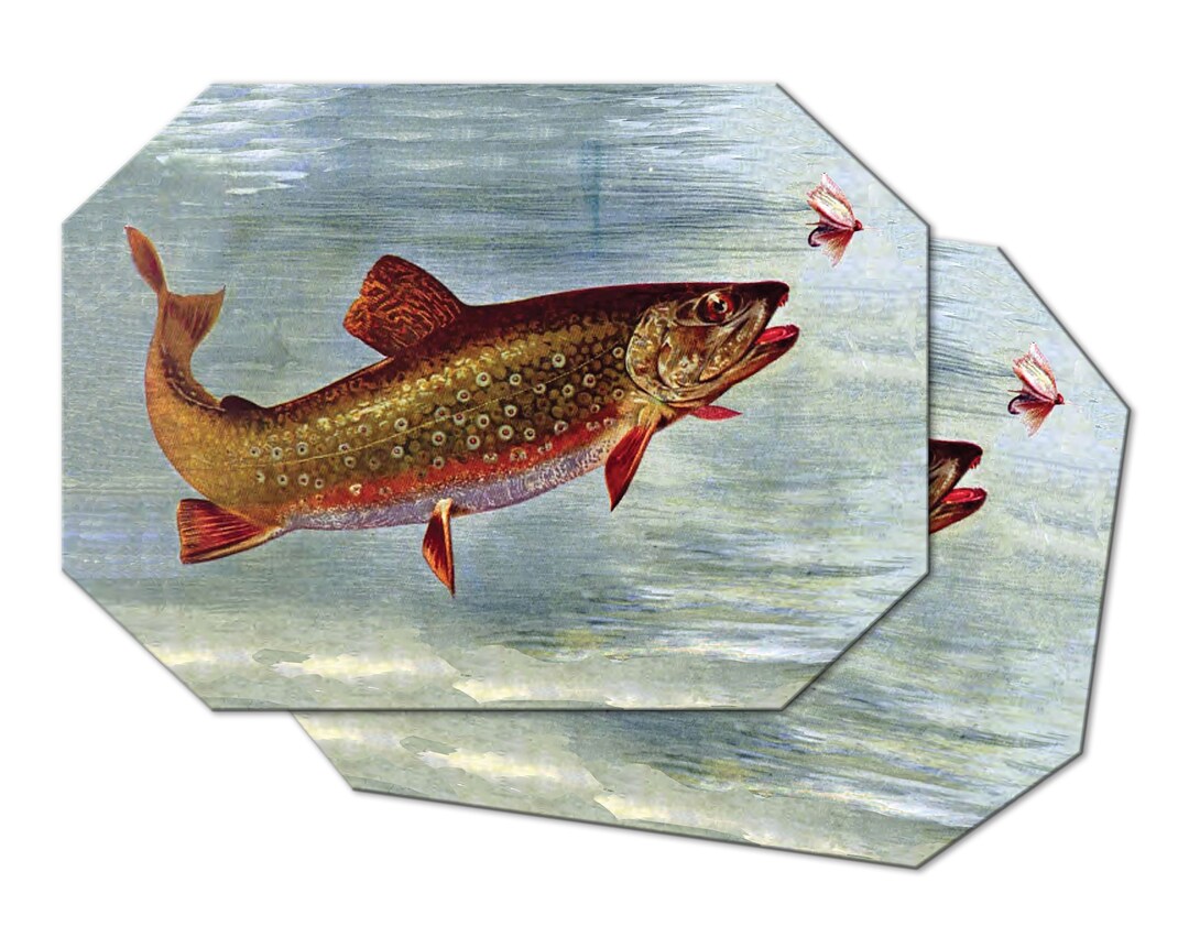 Trout Fish Placemats Tactile Basket Texture Hemmed Edges Waterproof Non