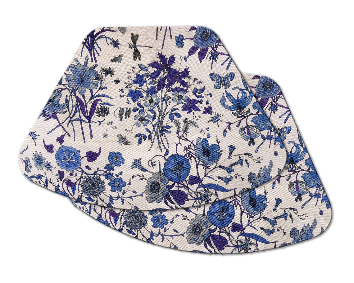 Blue and White Floral Wedge Oval Placemats for Round Tables Etsy