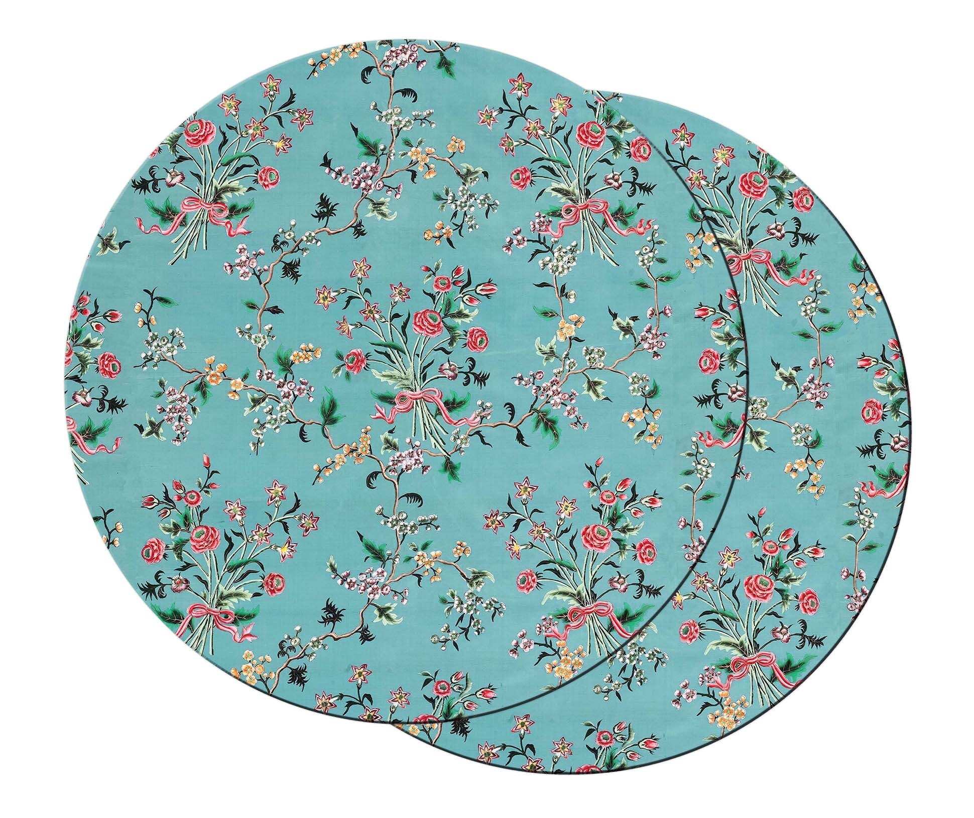 Turquoise Chinese Floral Wedge oval Placemat For Round Tables Etsy