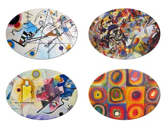 Oval Placemat Kandinsky paintings For Round Tables Burlap textured Hemmed Edge , Waterproof Sturdy, Flexible.