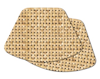 Faux Wicker Bamboo Wedge Placemats For Round Tables Basket textured Hemmed Edge , Waterproof Sturdy Non slip Wipe Clean