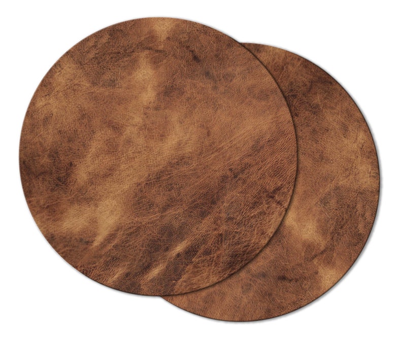 Faux Distressed Brown Leather Print Wedge Placemat For Round Etsy