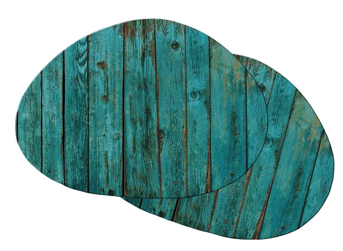 Teal Wood Plank Oval Round Placemats For Round Table Tactile Etsy