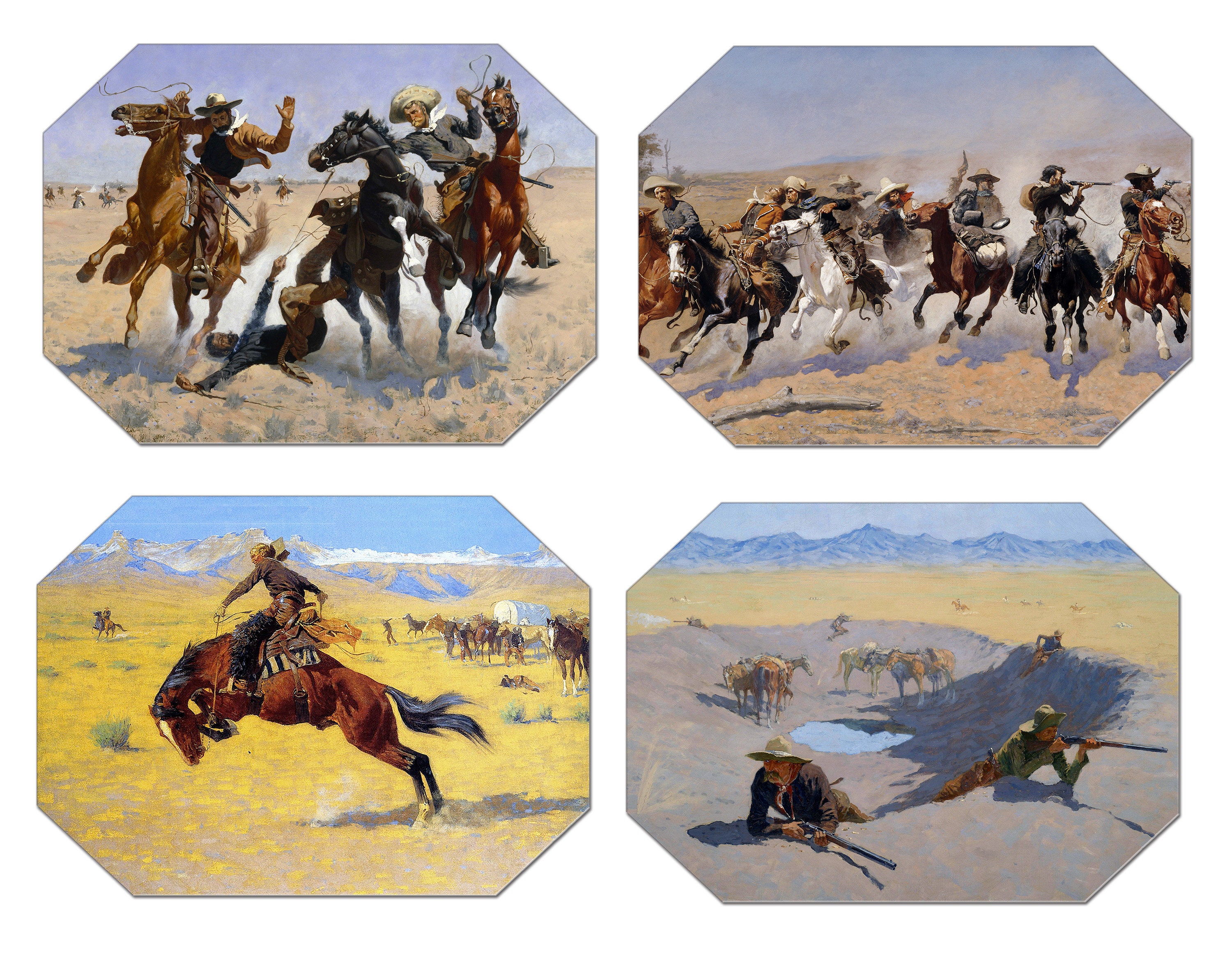 Wild West Placemats Frederic Remington For Round Tables Tactile Basket Texture Turned Hem Edges , Waterproof Non Slip