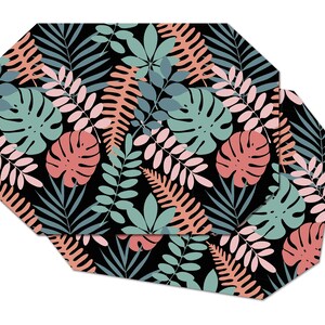 Tropical Monstera leaf Placemats For Round Tables Tactile Basket Texture Hemmed Edge Non Slip Waterproof Sturdy, Flexible.