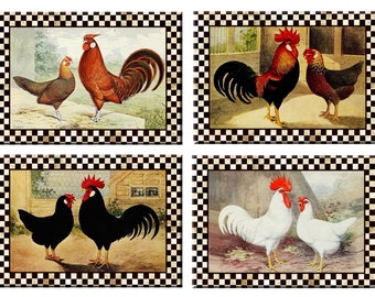 Rooster and Hen Placemats Tactile Basket Texture Hemmed Edges Waterproof  Non slip