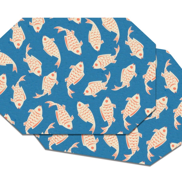 Blue Fish Placemats For Round Tables Tactile Basket Texture Hemmed Edge Non Slip Waterproof Sturdy, Flexible.