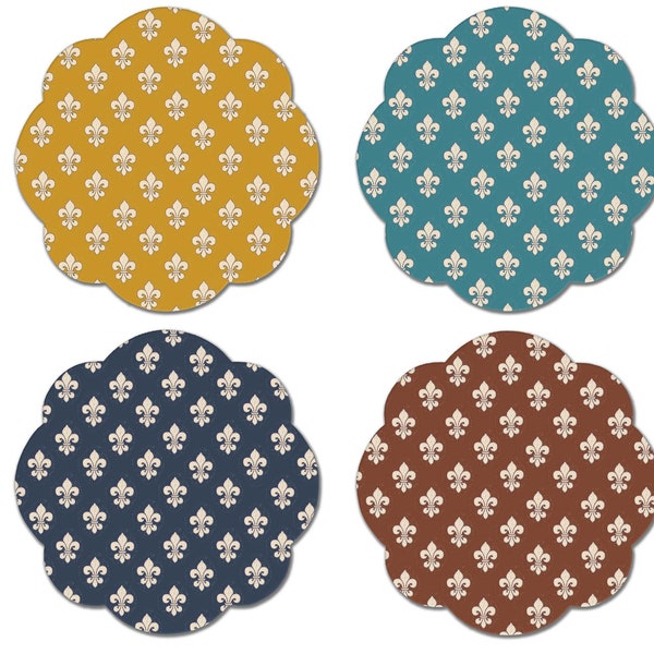 Fleur de lis Placemats For Round Tables Basket Textured Hemmed Edge , Waterproof Non Slip Wipe Clean