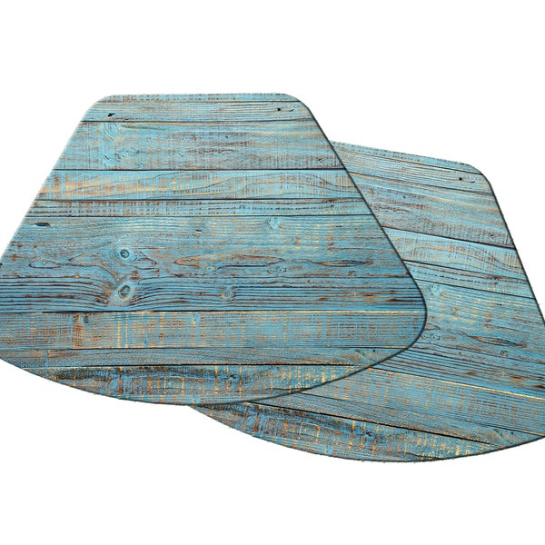 Distressed Teal Wood Wedge Placemats For Round Table Tactile Basket Woven Texture Hemmed Edge , Waterproof Sturdy, Flexible.