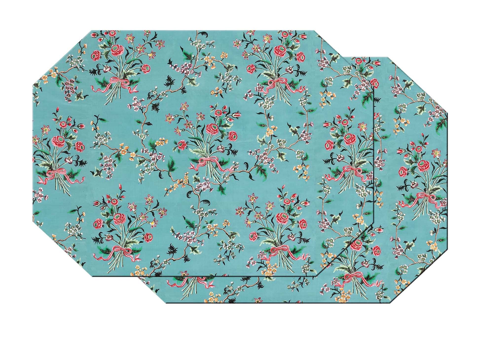 Turquoise Chinese Floral Wedge oval Placemat For Round Tables Etsy