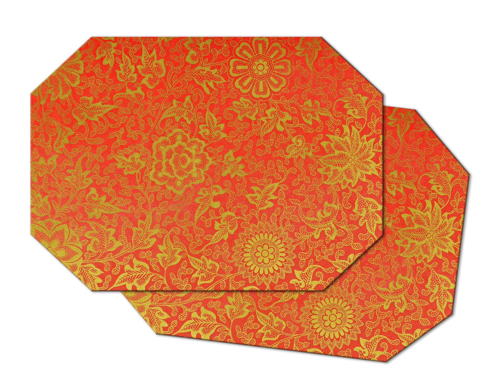 Red Chinese Vintage floral print Placemats For Round Tables Etsy